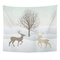 Plava božićna šuma u mrijesti zimski pejzažni snijeg natkrivena jelena bijela januarsko zidno umjetnosti visi tapiserija Početna Dekor za dnevnu sobu spavaća soba spavaonica