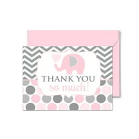 Pink Elephant Hvala čezama sa koverte Djevojke za djevojčice preklopljene note Set za rođendan za tuširanje