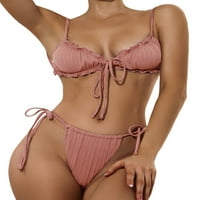 Franhais Women Split Split set kupaćih kupaćih kostimi, bikini u boji s ruffles + čipkasti gaćice +