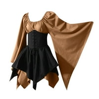 Maxi haljina za žene, ženska srednjovjekovna cosplay dugih rukava Gothic Retro korzet Okrugli vrat Nepravilni