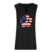 USMIXI WOMENS TANKS PLUS PLUS Veličina Dan nezavisnosti Patriotski tunik prsluk ljetni modni pas Paw zastava Ispis V-izrez majice bez rukava bluza crna xxl