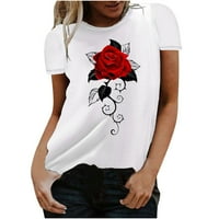Modalne dame o vratu Pulover ruža Print Majica kratkih rukava Top Ženska modna Ležerna štamparija Okrugli