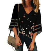Ležerna bluza V izrez za ženske majice zvona za rukav na panelu Top modne cvjetne labave fit majice