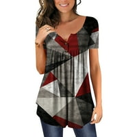 Ženska modna tiskana labava majica kratkih rukava bluza okrugli vrat casual vrhovi aq