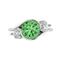 3. CT Sjajan okrugli rez simulirani zeleni dijamant 14k bijeli zlatni tri kameni prsten SZ 6.25