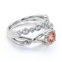Spektakularni i dekorativni prstenovi Boho & hipi 1. Round Cut morgatit i dijamantski morska zaručnički prsten, vjenčani prsten, jedan podudaran opseg u 10k čvrsto bijelo zlato, obećavajući prsten, lijep poklon