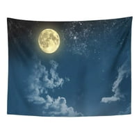 Moon Beautiful Magic Blue Noćni nebo oblaci i staze u punoj upriličnoj zvezdama Potpuna fantastična zidna umjetnost Viseća tapiserija Kućni dekor za dnevni boravak spavaće sobe