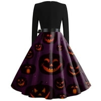 Crne haljine za žene Gothic Goth Halloween Print Flare za zabavu s dugim rukavima Ležerne prilike 2x
