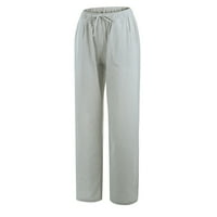 Hlače za žene Trendi ženske ležerne čvrste pamučne posteljine od lane elastične struke duge hlače s dugim širokoj noga sivi xl c17370
