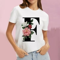 Žene ljetne slobodno vrijeme Labavi slovo cvjetni print o vrat kratkih rukava ružičasti xs