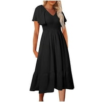 Drpgunly Maxi haljine za žene haljine kvadratni vrat kratkih rukava swing haljina haljina na plaži ženske haljine haljine za odmor crne s