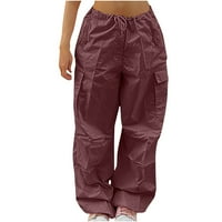 TOQOT Cargo Hlače žene - modni casual srednje struk ravne noge hlače Čvrsta baggy fit work wines activewear