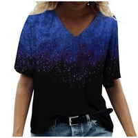 Ženski vrhovi kratkih rukava odštampana bluza Ležerne prilike za žene Ljeto V-izrez T-majice Tuničke majice Plava 3xl
