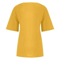 Yyeselk Ljetni ženski pamučni posteljina Ležerne prilike Roll up manžetne kratkih rukava Majice Modni ananas Ispiši dugme Down Bluce Yellow XL