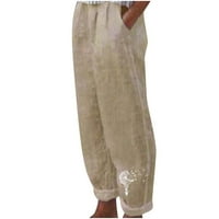 Kamummork PI Ženske hlače plus veličina zazor žene Ispisuju ljetne casual labavo pamučne pantalone u džepovima Khaki