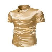 HAITE MENS Ljetne košulje dolje niz kratki rukav bluza na plaži T majica Holiday rever izrez Tee Yellow S