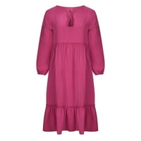 Absuyy haljine za žene casual solid colore labavi V-izrez dugih rukava duge haljine vruće ružičaste veličine l