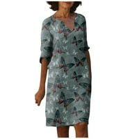 HHEI_K Ljetne haljine Ženska modna casual Print V-izrez polu-rukavice