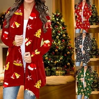 Žene Leisure Coats- Turtleneck Dugi rukav Božićni print Cardigan Outerwear Topla Comfy Duga Cardiganska