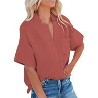 Košulje za žene s punim košuljama V izrez lapela ovratnika s bluzom Ljetni labavi povremeni poslovni vrhovi