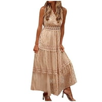 Solacol duga haljina za žene Ljetni modni ženski ljetni casual print bez rukava bez rukava patchwork