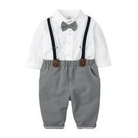 Rovga Toddler Kids Baby Boys Gentleman Košulja dugih rukava Bowtie Plaid Suspender Pant pantalone Outfits Set Odjeća Baby Slatka prekrasna odjeća