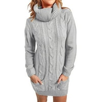 Fimkaul ženske haljine casual dugih rukava O-izrez zimski pad tanki fit plutani turtleneck pleteni džemper
