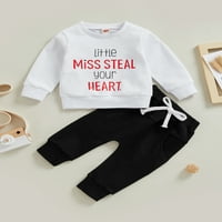 Arvbitana Baby Girl Valentine's Outfit Pamuk Pamuk Dopis dugih rukava Ispis Dukserica TOP + hlače Podesite