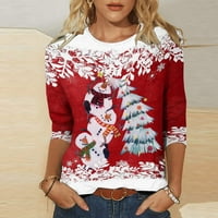 Ženski božićni vrhovi rukav okrugli vrat Bluze Trendy Slatka grafička majica pulover