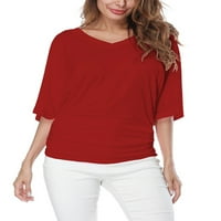 Cindysus Women Love Solid Boja T Košulja Dame udobnost TOP V izrez Holiday Plain Baggy Pulover