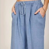Floleo ženske duge hlače za čišćenje pada ljeta, povremene pune pamučne posteljine izvlačenja elastične struke duge širine pantalone za noge