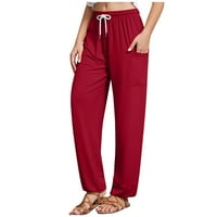 HHEI_K ženske casual pantalone, čvrste boje elastične poteze džepnih pantalona za pantalone