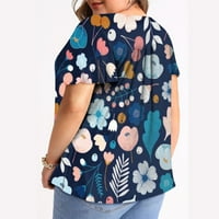 Pejock Women Plus Veličina Ljeto Pleated ruffle s kratkim rukavima Majica Labave Ležerne prilike V-izrez Gradient Boja bluza Majica Navy 3xl