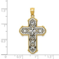 Jewels 14k Žuto zlato W Rhodium Reverzibilni dijamantski rez filigranski križni privjesak