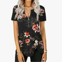 HFYIHGF Womens Ljetni vrhovi Trendy Ispis Bluze kratkih rukava Ležerne dame udobne odjeće T majice Zipper