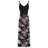 Miayilima Maxi haljine za žene V-izrez bez rukava bez rukava Ležerne prilike cvjetne tiskarske plaže
