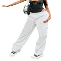 Gwiyeopda Ženske elastične strugove hlače hlače ravno široke noge joggers cargo pantalone