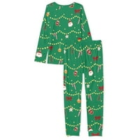 Božićne svjetlosti Ispisuju pidžame za žene postavljena salon dugih rukava, noćna odjeća za žene plus veličinu, zatvorena ležerna odjeća za spavanje