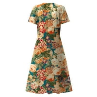 Žene ljetne haljine za žene cvjetni srednji duljina V-izrez za vrat labav kratki rukav sunčani haljina