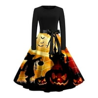 Ležerne haljine stabilna odjeća Halloween Print Flare haljina za žene Dugih rukava Haljina šuplje zabave