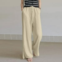Ženske pantalone pantalone ljeto boho široke noge visokog struka casual salona hlače sa džepom bež xl