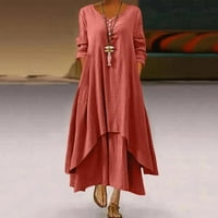 Mortilo ženska casual haljina za žene Ležerne prilike sa čvrstim haljinom O-izrez dugih rukava nepravilna