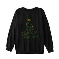 Scyoekwg božićne pidžame za odrasle djeca casual orwock božićni uzorak Print cofy labav odmor porodični dugi rukav pulover Porodično spavanje crna xxl