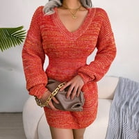 Džover dvostruki džemper za žene - duge rukave Ležerne prilike Midi haljine Slim V izrez dugi džemperi crveni