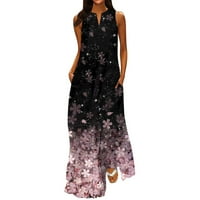 Ljetne haljine za žene bez rukava duga casual maxi tiskana zarezana haljina za vrat Purple 4xl