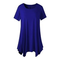 Xinqinghao ženski vrat casual vrhovi kratki rukav nepravilni majica majica plus veličina pune boje tanke ljetne vrhove plavi xxxxxl
