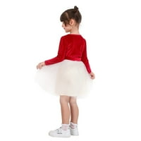Božićska djevojačka odjeća s dugim rukavima crvena baršunasta mreža za šivanje haljine Tutu tuču tuču, 3m-9y