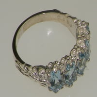 Britanci napravio 10k bijelo zlato prirodno AAA Aquamarine Womens Vječni prsten - Opcije veličine -
