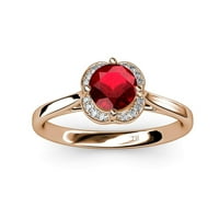 Ruby and Diamond SI2-I1, G-H HALO zaručni prsten 1. CT TW u 14K ružičastog zlata.Size 9.0