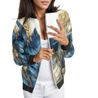 Žene casual svakodnevne jakne Lagane zip up jakne cvjetni print kaput ovratnik kratka sportska odjeća nebo plavo xl
